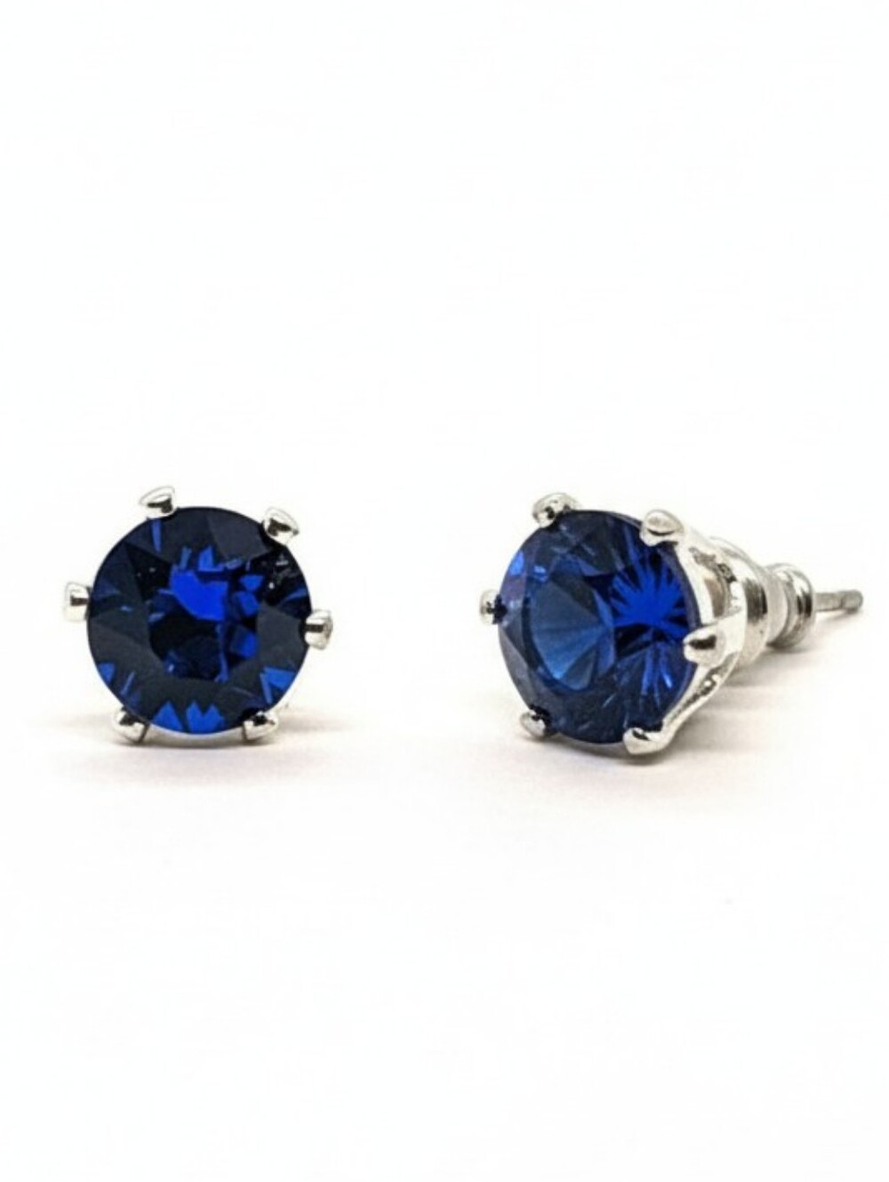 90s Vintage Sapphire Blue Studs made w/ Swarovski Crystal Elements S925 Overlay